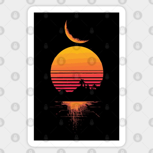 Neon Moonrise over Retro Mountains Magnet by TuncGK